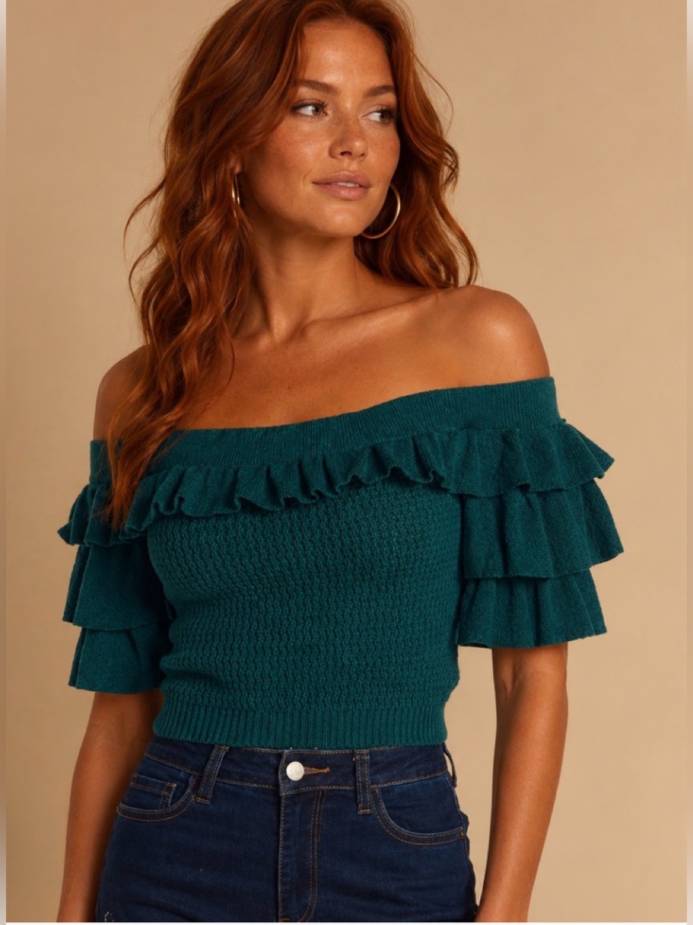Teal ruffle knit top NWT